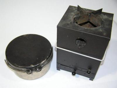 Portable “ROCKET STOVE” and Korean war era G.I. cook set