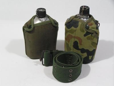 Pair of G.I. style canteens with belt pouches and belt. Good condition
