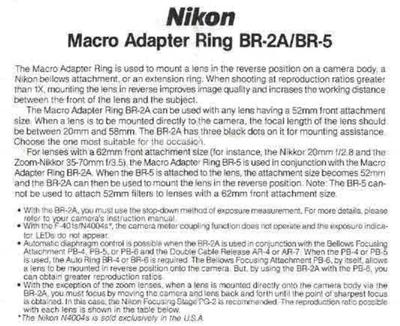 Nikon macro adapter ring set (aka: lens reversing ring set). PNs: BR-2A & BR-5,
