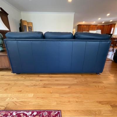 L1179 Hancock & Moore Navy Blue 3-Cushion Leather Sofa