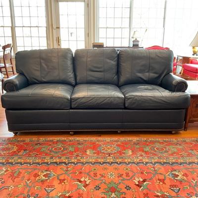 L1179 Hancock & Moore Navy Blue 3-Cushion Leather Sofa