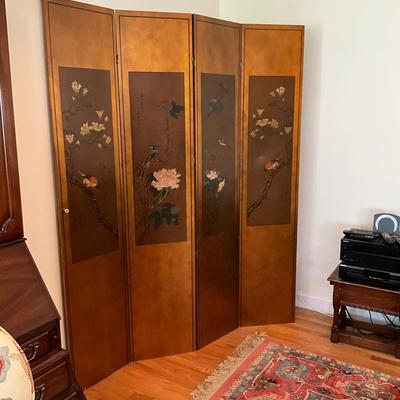 L1183 4-Panel Oriental Bird Screen
