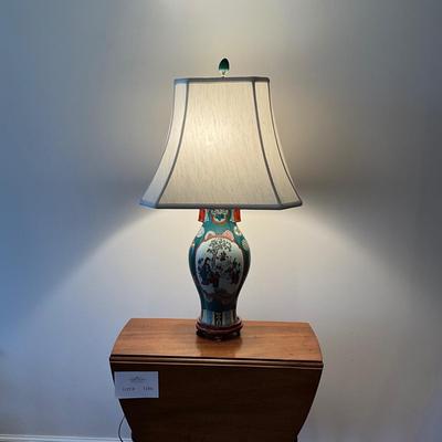L1187 Oriental Pottery Lamp with Silk Shade