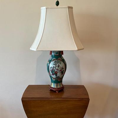 L1187 Oriental Pottery Lamp with Silk Shade