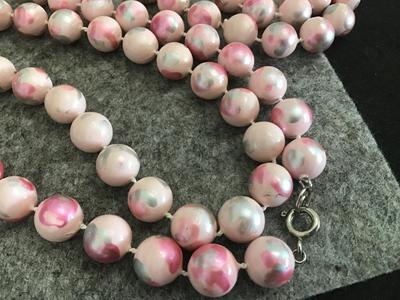 Pink silver dark pink Long Vintage Beaded Necklace