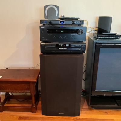 L1208 Pair of Realistic Speakers with Sony Disc Player, Onkyo Receiver, & Paramax Audio/Video Surge Protector
