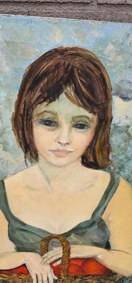 Painting of a young woman signed "Jacqui" 1970