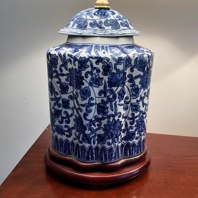M1215 Pair of Tea Caddy Pottery Lamps with Lamp Shades