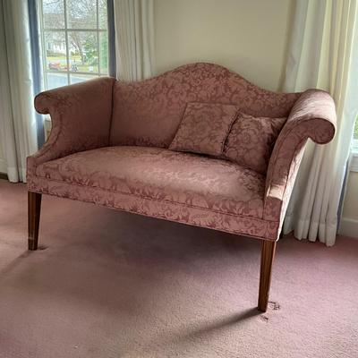 M1218 Pink Settee Upholstered Camelback Couch