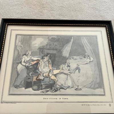OBR1228 Pair of Antique Prints "Four O'Clock In Town" & "Four O'Clock In Country" by T. Rowlandson