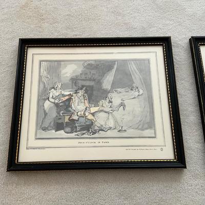 OBR1228 Pair of Antique Prints "Four O'Clock In Town" & "Four O'Clock In Country" by T. Rowlandson