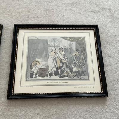 OBR1228 Pair of Antique Prints "Four O'Clock In Town" & "Four O'Clock In Country" by T. Rowlandson