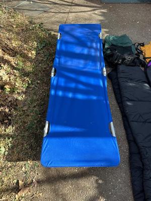COLEMAN BACKPACK, 2 DUPONT SLEEPING BAGS, FOLDING CAMPING COT PLUS HIKING BOOTS SIZE 11