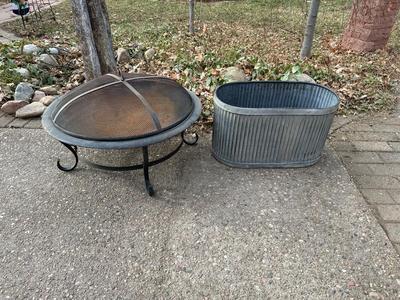 FIRE PIT AND GALVANIZED CONTAINER