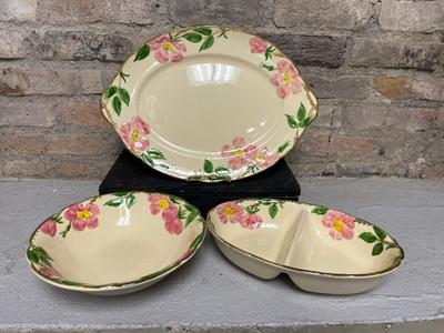 Sale Photo Thumbnail #170: Franciscan Desert Rose oval serving platter, divided vegetable dish and serving bowl