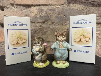 Sale Photo Thumbnail #231: World of Beatrix Potter figurines including Playful Kitten, Mama and Bunnies, Flopsy, Mopsy and Cottontail, Miss Moppet and Tom Kitten, and Hallmark Roadster and Tricycle keepsakes