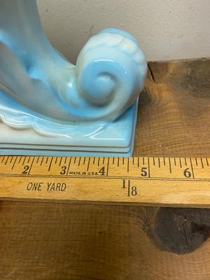 Vintage pair blue cornucopia vases