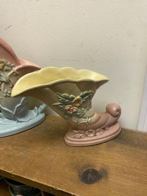 2 Hull Pottery Cornucopia flower vases