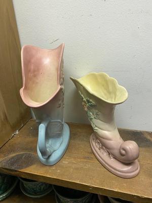 2 Hull Pottery Cornucopia flower vases
