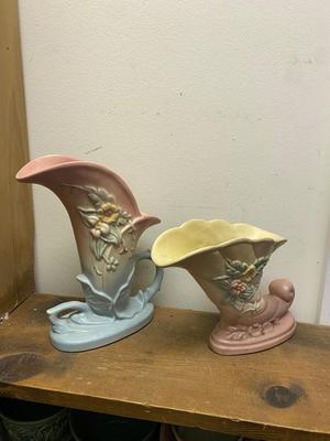 2 Hull Pottery Cornucopia flower vases