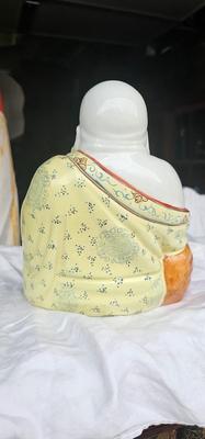 Laughing Chinese Porcelain Buddha Statue, 7.5" tall