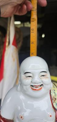 Laughing Chinese Porcelain Buddha Statue, 7.5" tall