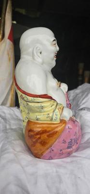 Laughing Chinese Porcelain Buddha Statue, 7.5" tall