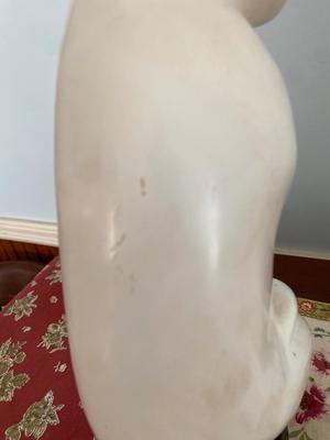 Vintage The Cat Sculpture Signed "Lo Li Ching" Art Nouveau Vanilla Creme Cast In Foundry Stone 13.5" Tall