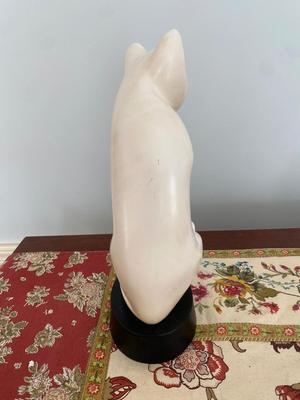 Vintage The Cat Sculpture Signed "Lo Li Ching" Art Nouveau Vanilla Creme Cast In Foundry Stone 13.5" Tall