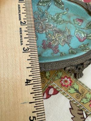 VTG 8” Chinese Porcelain & Brass Flowers Soap Dish