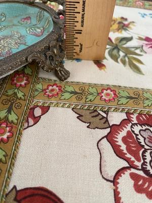 VTG 8” Chinese Porcelain & Brass Flowers Soap Dish