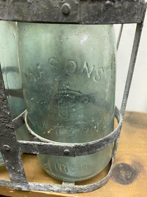 4 Antique Ball Mason Patent Nov 30th 1858 Quart Canning Jar With ZINC Lid with carrier