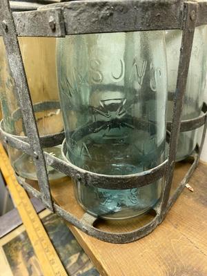 4 Antique Ball Mason Patent Nov 30th 1858 Quart Canning Jar With ZINC Lid with carrier