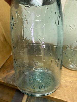 4 Antique Ball Mason Patent Nov 30th 1858 Quart Canning Jar With ZINC Lid LOT #1