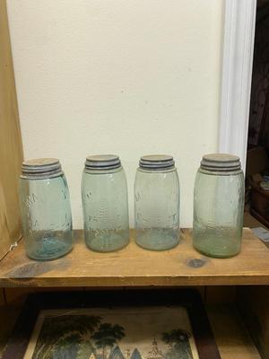 4 Antique Ball Mason Patent Nov 30th 1858 Quart Canning Jar With ZINC Lid LOT #1