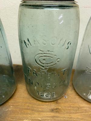 4 Antique Ball Mason Patent Nov 30th 1858 Quart Canning Jar With ZINC Lid LOT #1