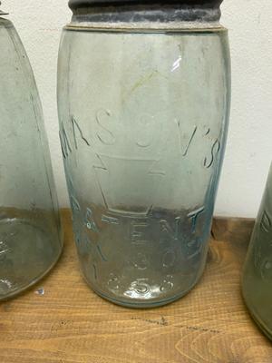 4 Antique Ball Mason Patent Nov 30th 1858 Quart Canning Jar With ZINC Lid LOT #1