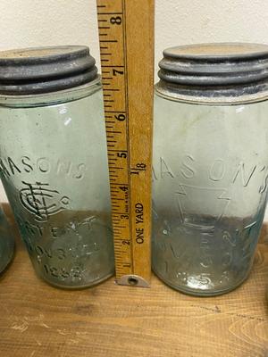 4 Antique Ball Mason Patent Nov 30th 1858 Quart Canning Jar With ZINC Lid LOT #1