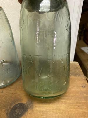 4 Antique Ball Mason Patent Nov 30th 1858 Quart Canning Jar With ZINC Lid LOT #1