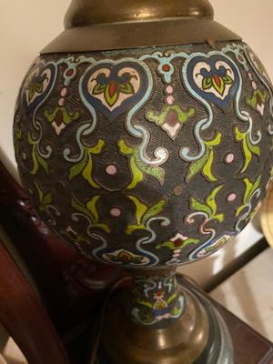 VIntage Marbro Moorish cloisonne brass lamps