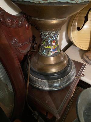 VIntage Marbro Moorish cloisonne brass lamps