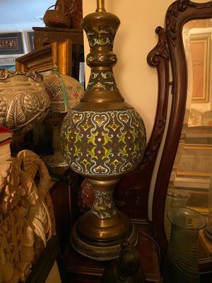 VIntage Marbro Moorish cloisonne brass lamps