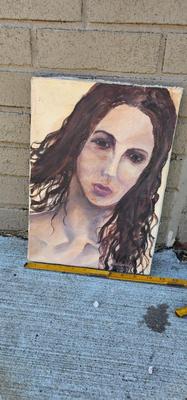 Portrait of Young Woman with Long Hair Painting