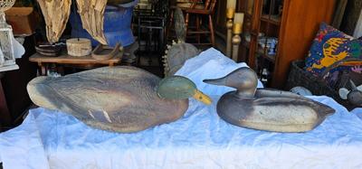 2 Vintage Decoys One Rubber and one plastic Ducks #5, one is marker Herters INC Waseca Minn