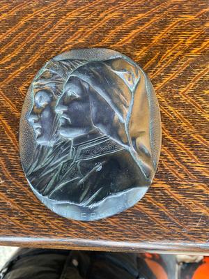 Pair of Antique bas relief plaques Dante and Beatrice, Raffaello copper