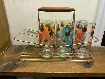 Set of 6 1957 Eclipse Glasses MCM Atomic Glassware with Cool Caddy!
