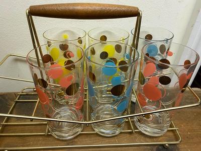 Set of 6 1957 Eclipse Glasses MCM Atomic Glassware with Cool Caddy!