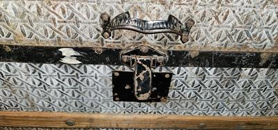 Antique Victorian Oak Banded Embossed Leather Dome Top Steamer Trunk trunk