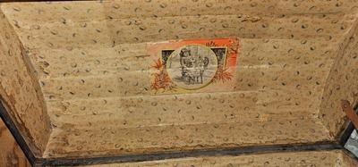 Antique Victorian Oak Banded Embossed Leather Dome Top Steamer Trunk trunk