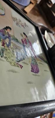 4 Chinese Hand painted Porcelain tile Panels FAMILLE ROSE